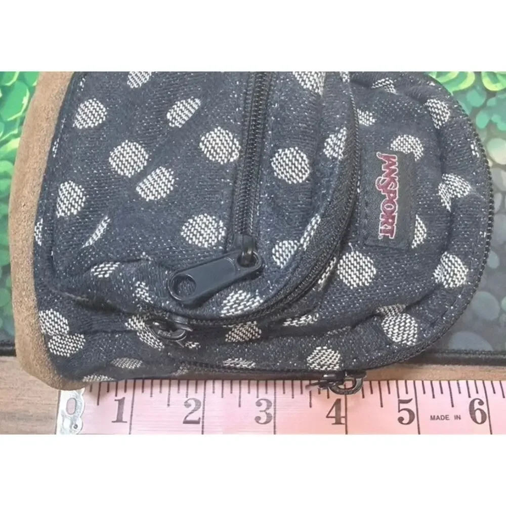 Jansport Mini Backpack Right Pouch Navy Wiggy Dot Jacquard Tan Suede Cute Sweet